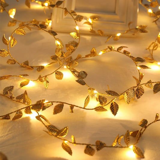 Golden & Silver Leaf Fairy Lights – Ivy Artificial Vine Garland for Wedding, Home, and Party Décor and christmas