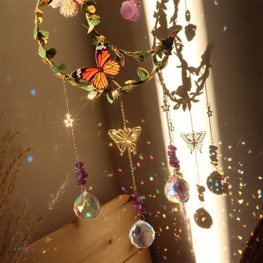 Star, Moon, Heart, and Butterfly Crystal Wind Chimes - Suncatcher Prisms for Windows, Curtains, and Garden Decor